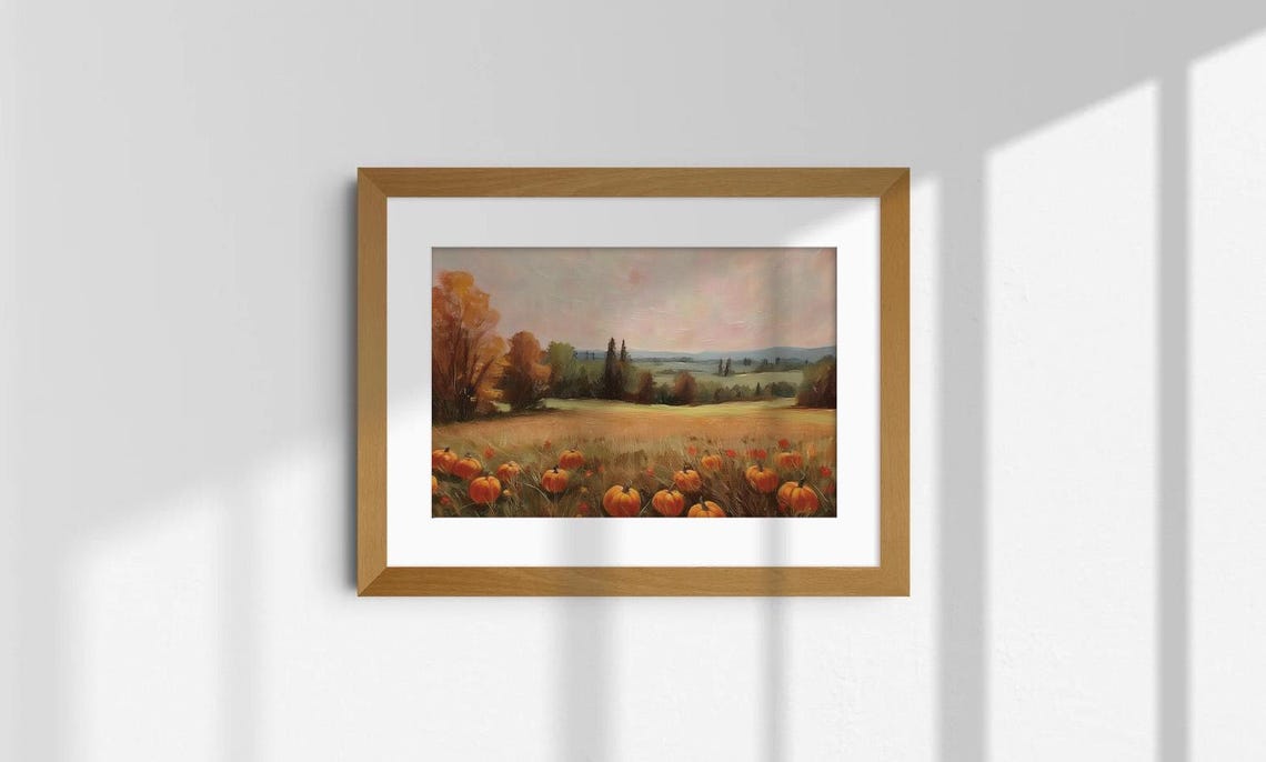 Autumn Pumpkin Patch Fall Landscape Oil Painting Style Poster - Image 2