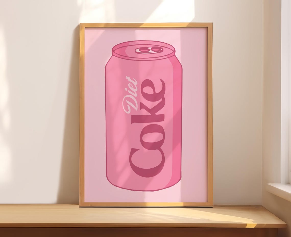 Pink Diet Coke Soda Can Retro Pop Art Kitchen Illustration Poster