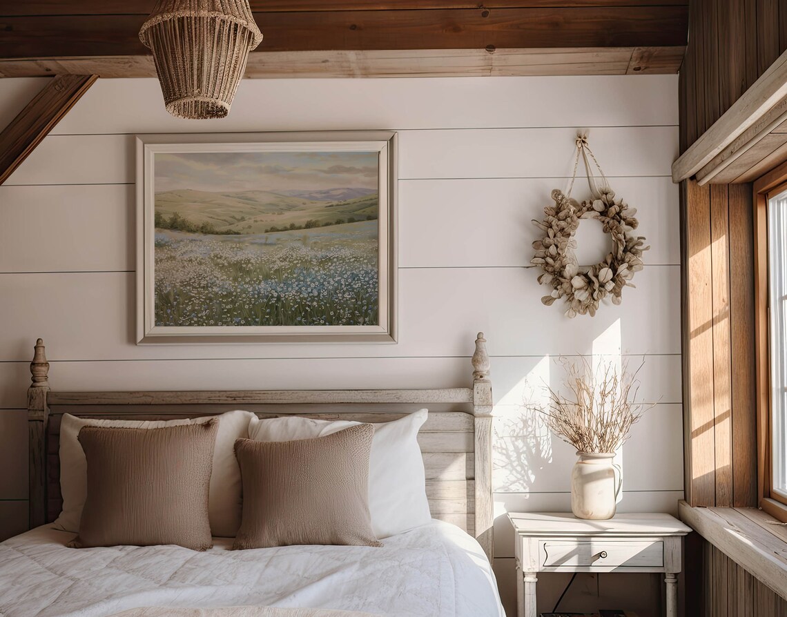Wildflower Field Blue White Floral Wall Art Print - Image 4