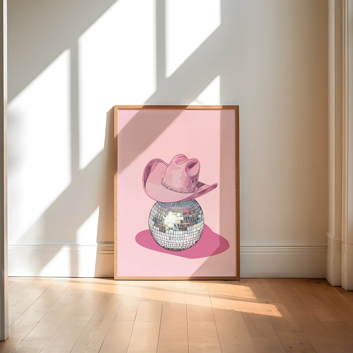 Disco Ball Pink Cowgirl Hat Party Preppy Western Style Wall Art - Image 6