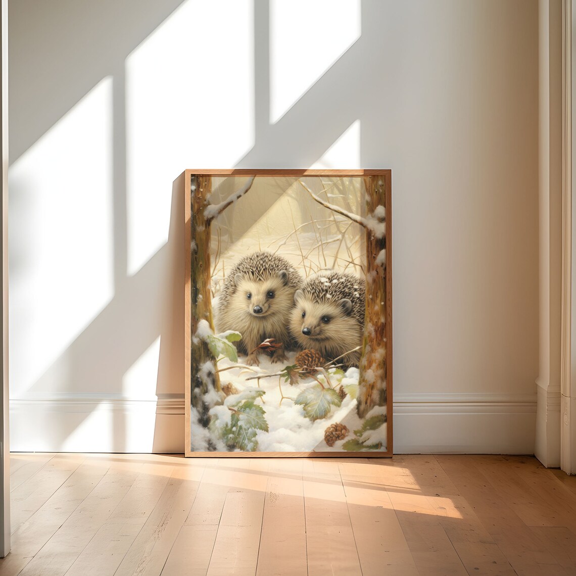Two Hedgehogs in a Snowy Woodland Cute Winter Nursery Animal Poster - Image 7