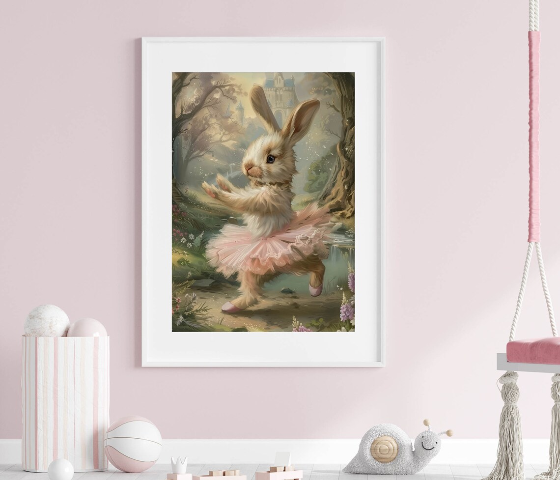 Bunny Ballerina Pink Tutu Enchanted Forest Castle Fairytale Poster - Image 6