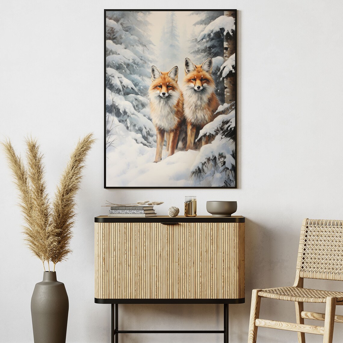 Two Red Foxes Snowy Forest Winter Wildlife Christmas Art Print - Image 6