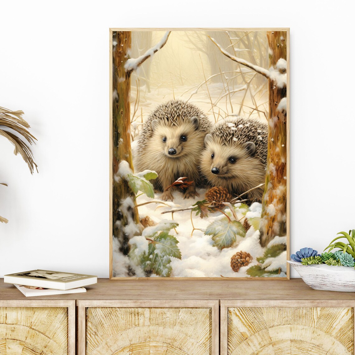 Two Hedgehogs in a Snowy Woodland Cute Winter Nursery Animal Poster - Image 8