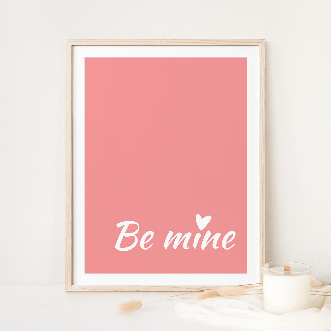 Romantic Be Mine Script Coral Pink Valentine Heart Wall Poster - Image 7