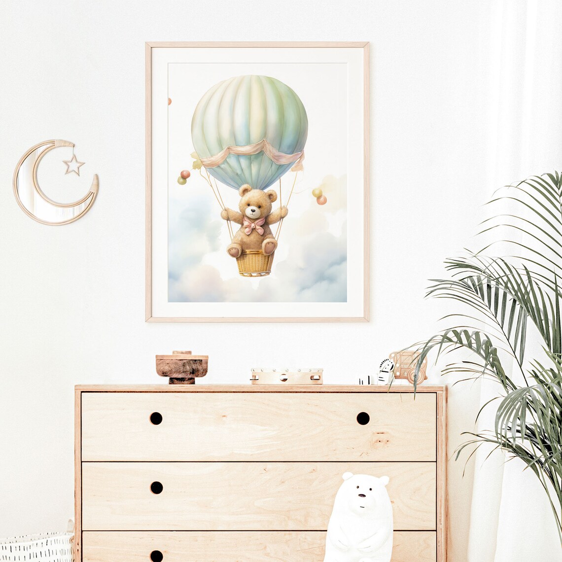 Teddy Bear Riding Hot Air Balloon Blue Sky Clouds Baby Poster - Image 6