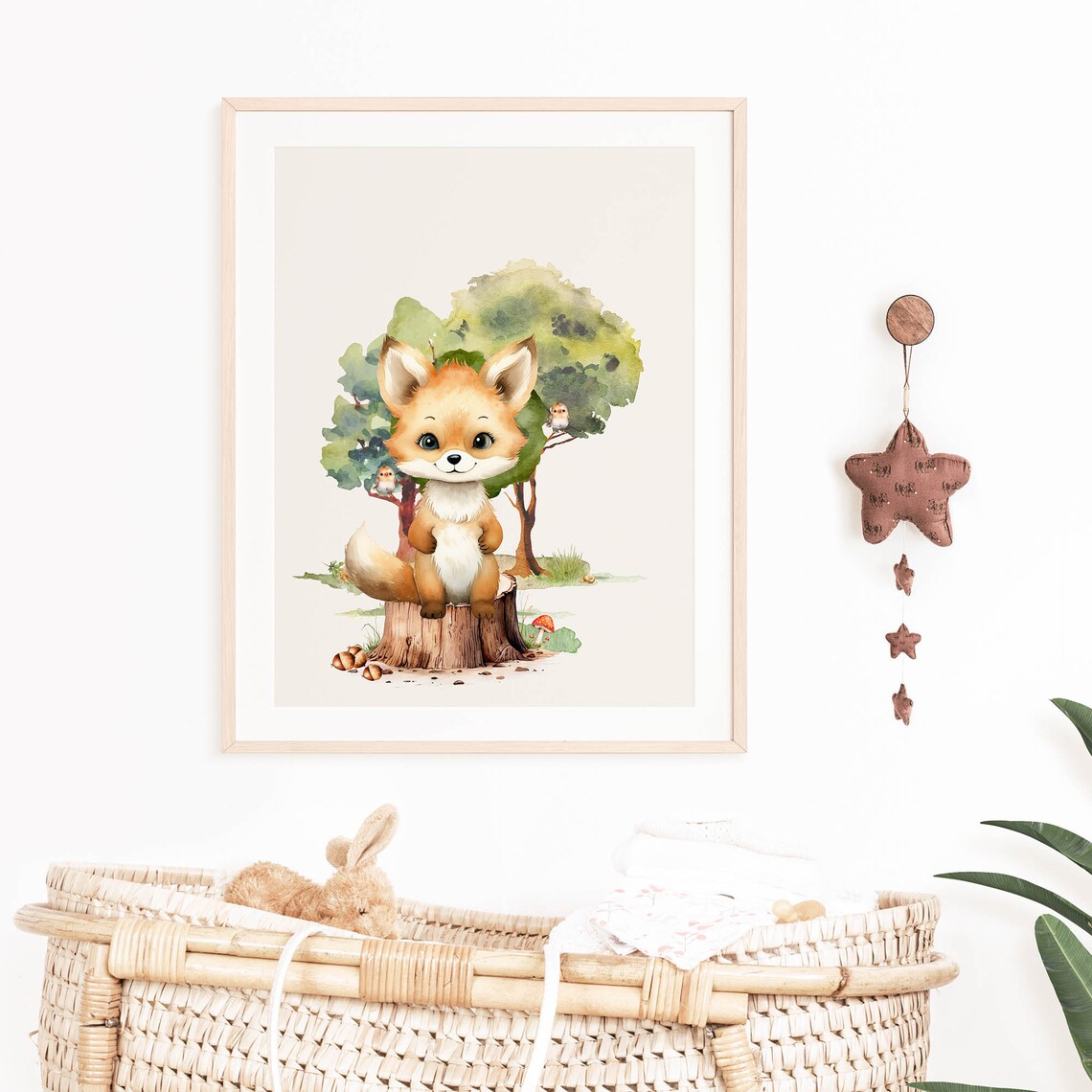Baby Fox Tree Stump Watercolor Woodland Nursery Animal Poster - Image 8