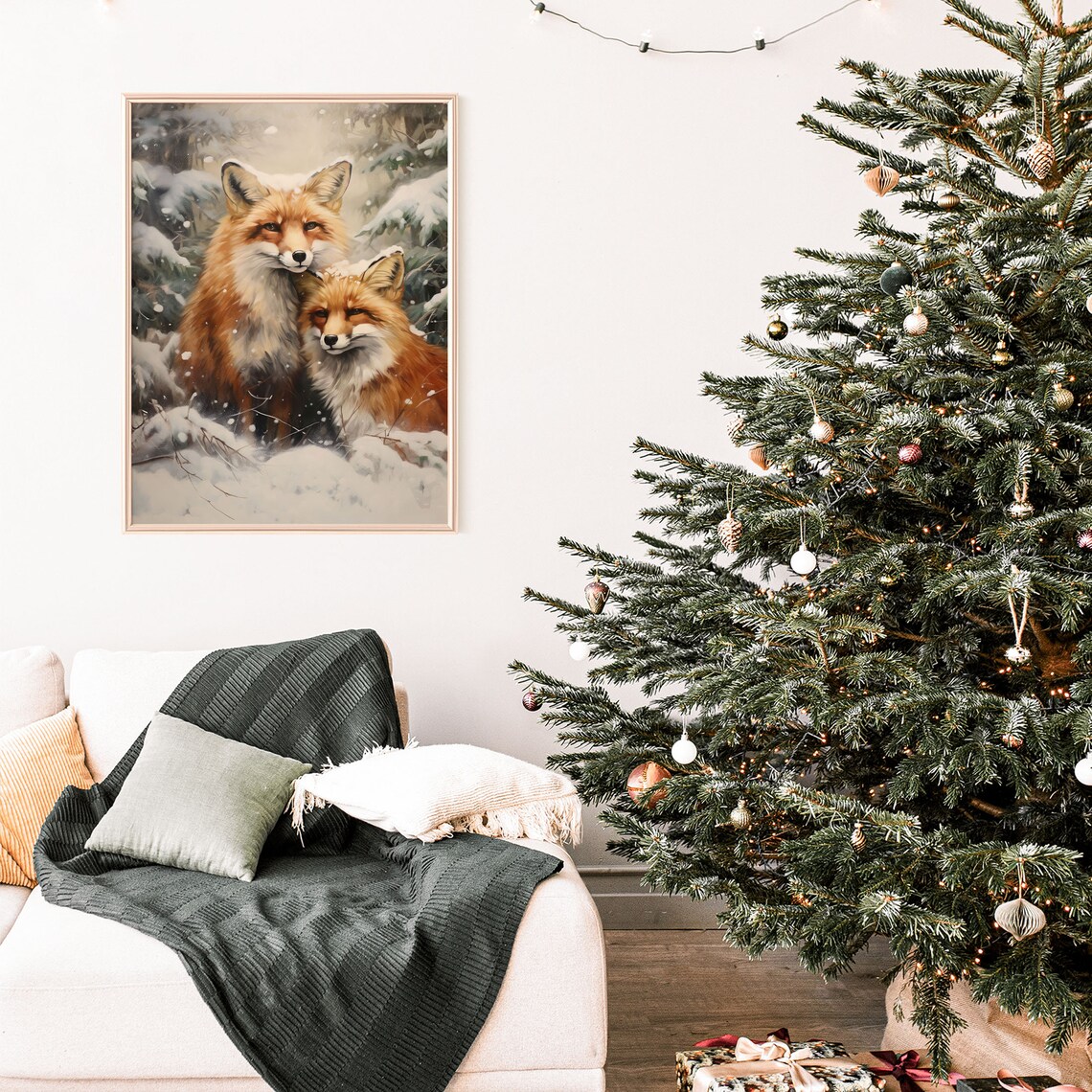 Red Fox Couple in a Snowy Forest Winter Wildlife Painting Poster - Image 3