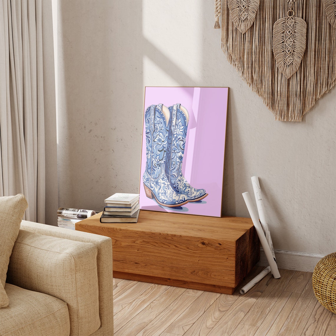 Western Cowgirl Blue Boots Art Print Preppy Blue Boots Print Cowgirl Decor Coastal Cowgirl Art Cowboy Boots Drawing West02 - Image 7
