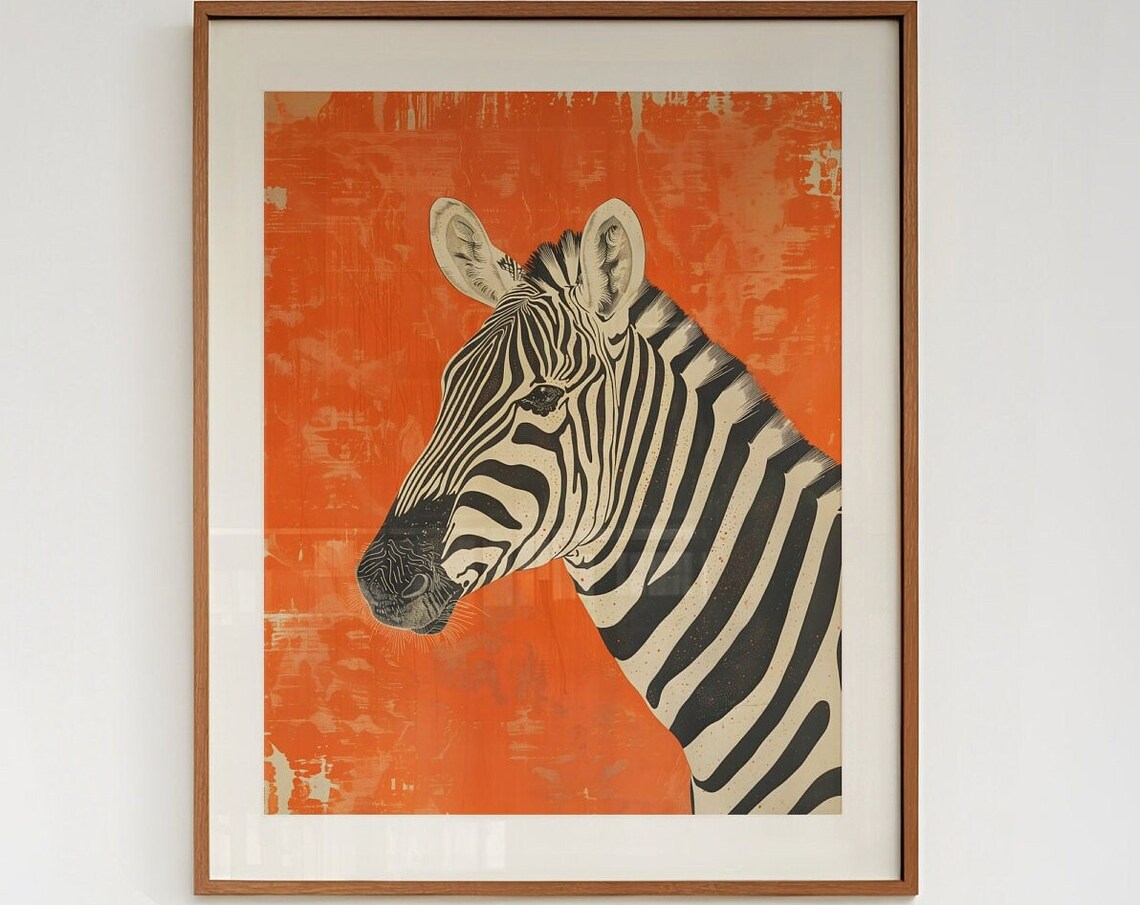Vintage Orange Zebra Art Print, Safari Wall Decor - Image 4