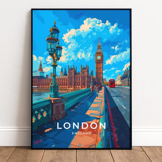 London Travel Poster Big Ben Westminster Bridge Wall Art