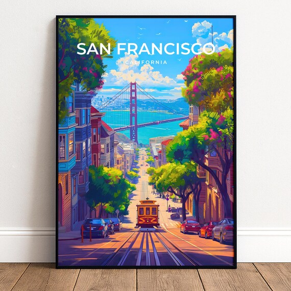 San Francisco California Cable Car Golden Gate Bridge Travel Poster