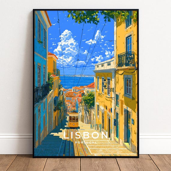 Lisbon Poster Alfama Street Tram Print Portugal Wall Art
