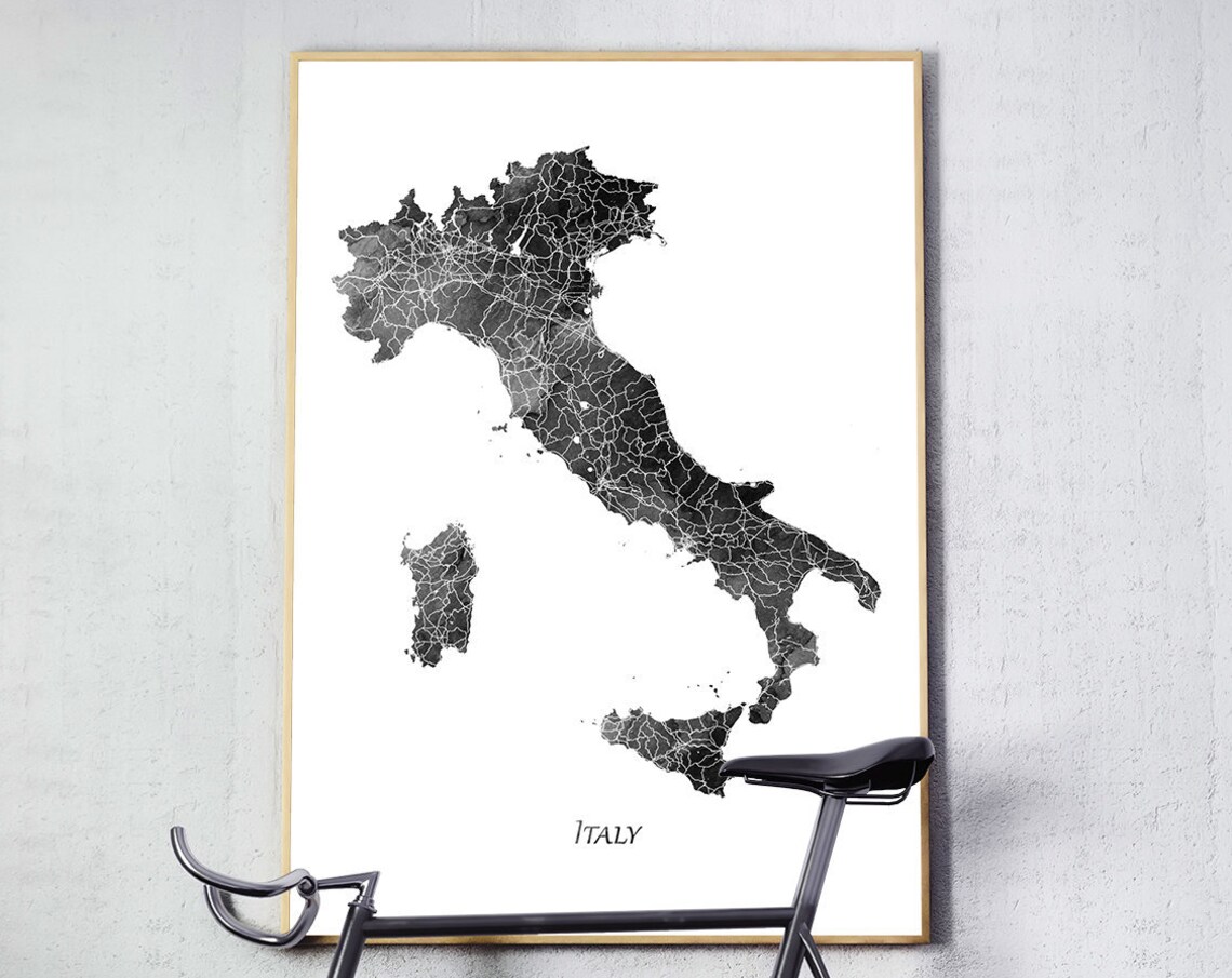 Italy Map Print, Watercolor Travel Poster