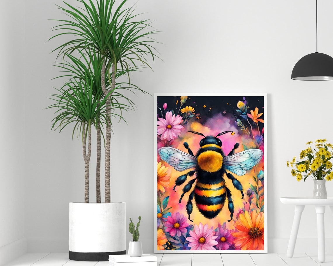 Bumblebee Floral Garden Art Watercolor Bloom Pollinator Wall Print - Image 2