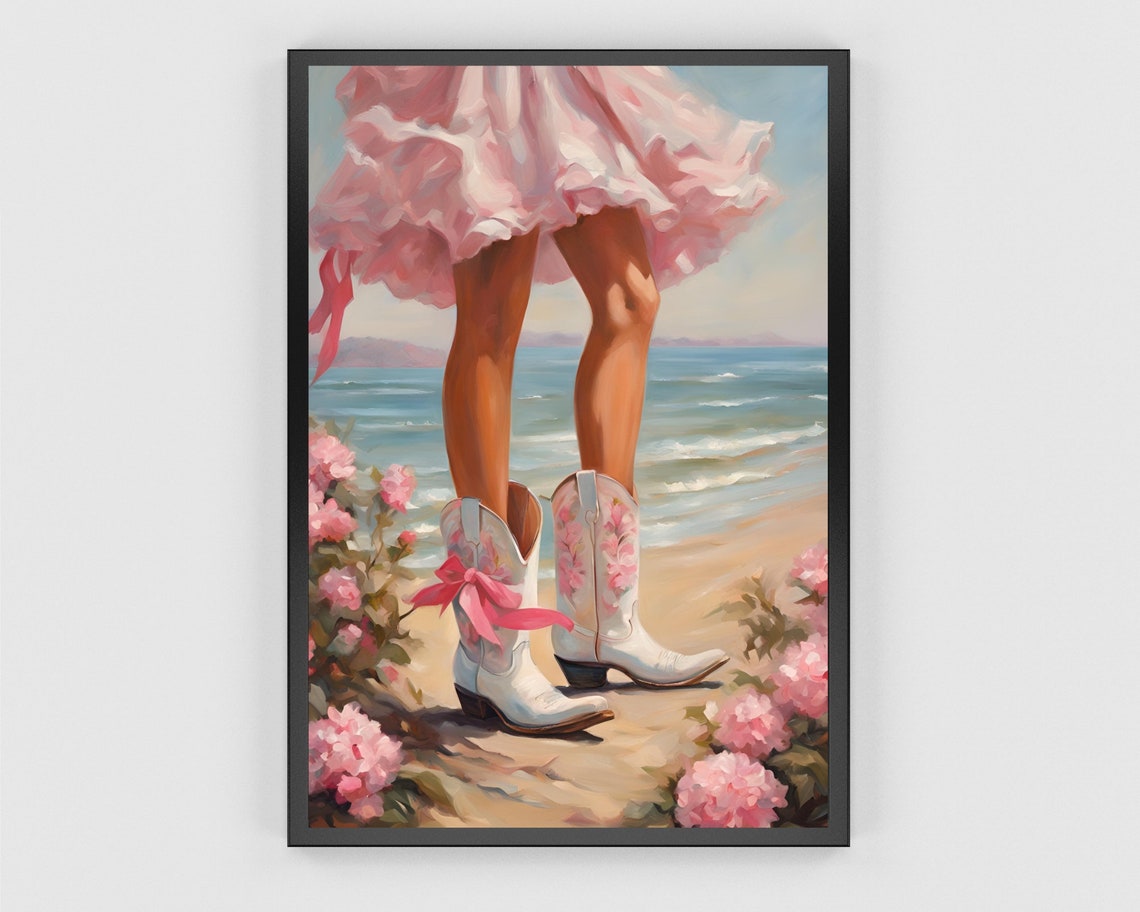 Coquette Cowgirl Art Trendy Coastal Western Print Preppy Retro Cowgirl Painting Coastal Apartment Dorm Room Aesthetics - Image 3