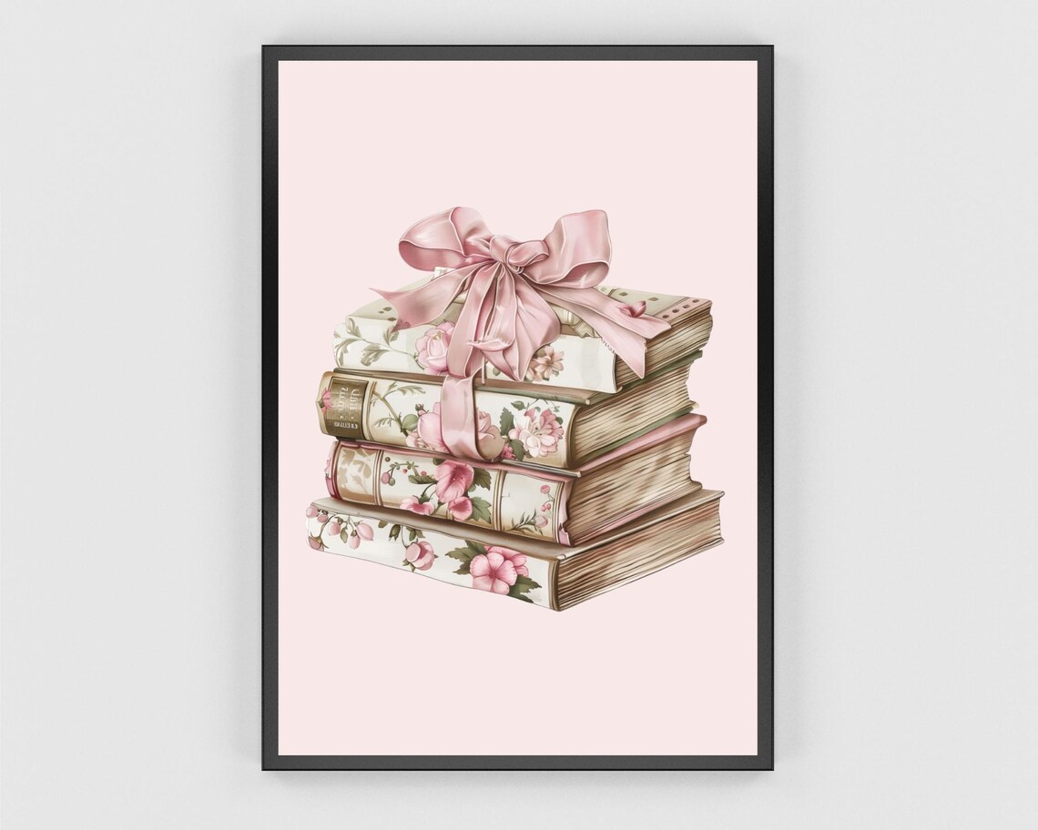 Vintage Coquette Stack Of Books Poster Print - Image 3