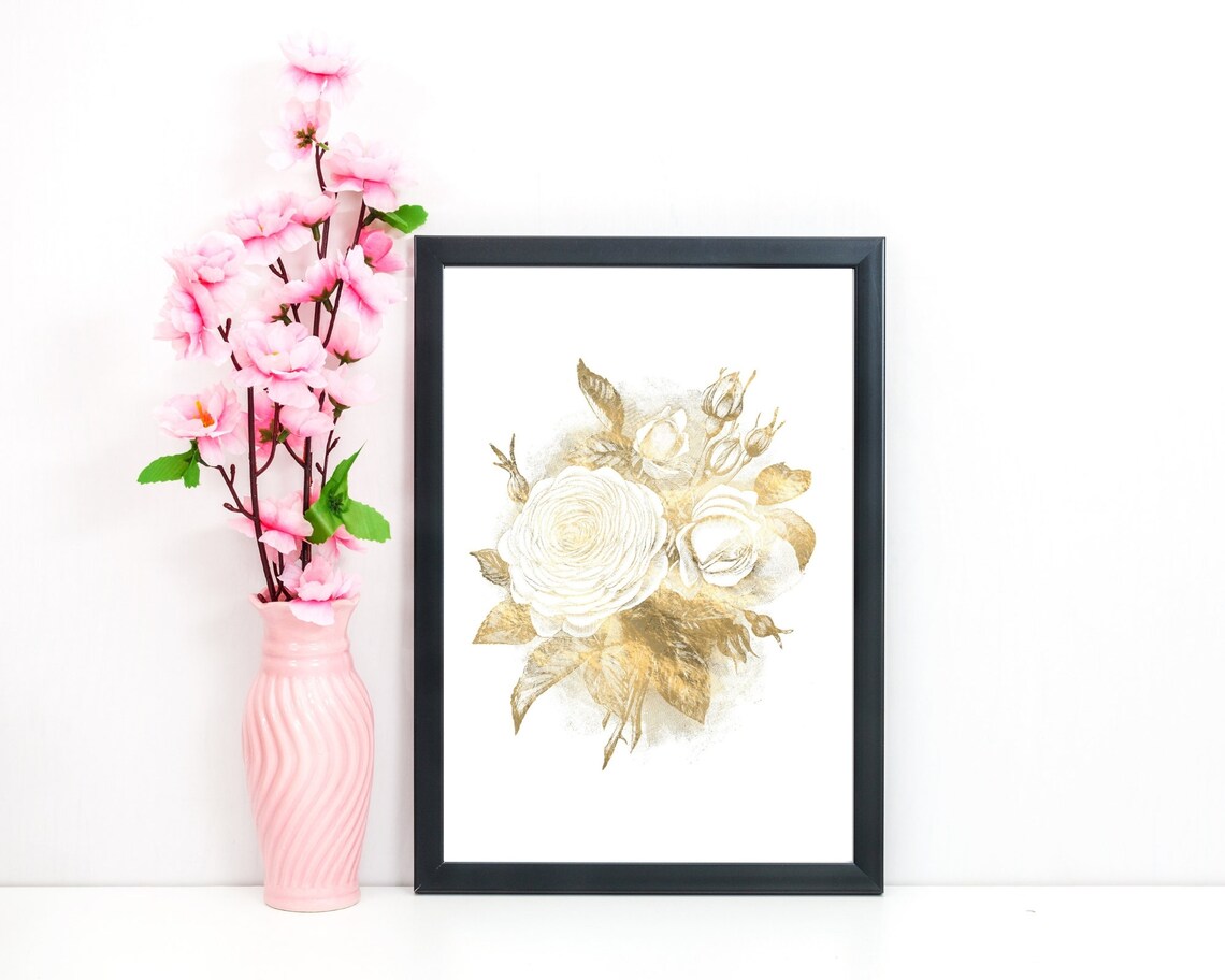 Gold Flower Botanical Print, Botanical Wall Art - Image 3
