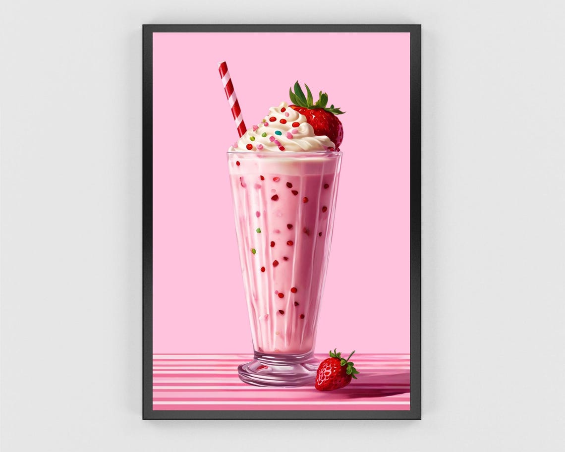 Strawberry Milkshake with Whipped Cream Retro Diner Style Poster - Image 3