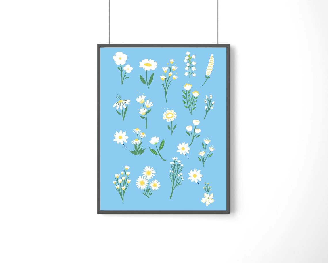 Wildflowers Blue Floral Art Print, Boho Cottagecore - Image 3