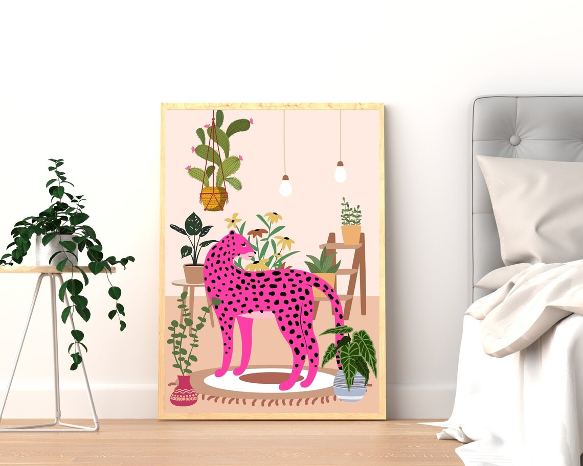 Leopard And Plants Boho Art Print, Botanical Cheetah - Image 2