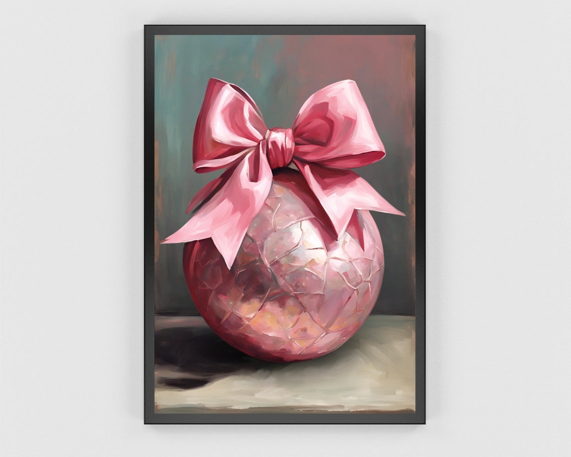 Pink Glass Christmas Bauble With Pink Satin Bow Holiday Poster - Image 3