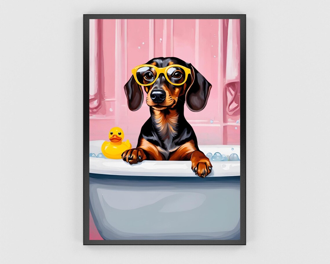 Dachshund Bath Funny Bathroom Dog Art Print - Image 3