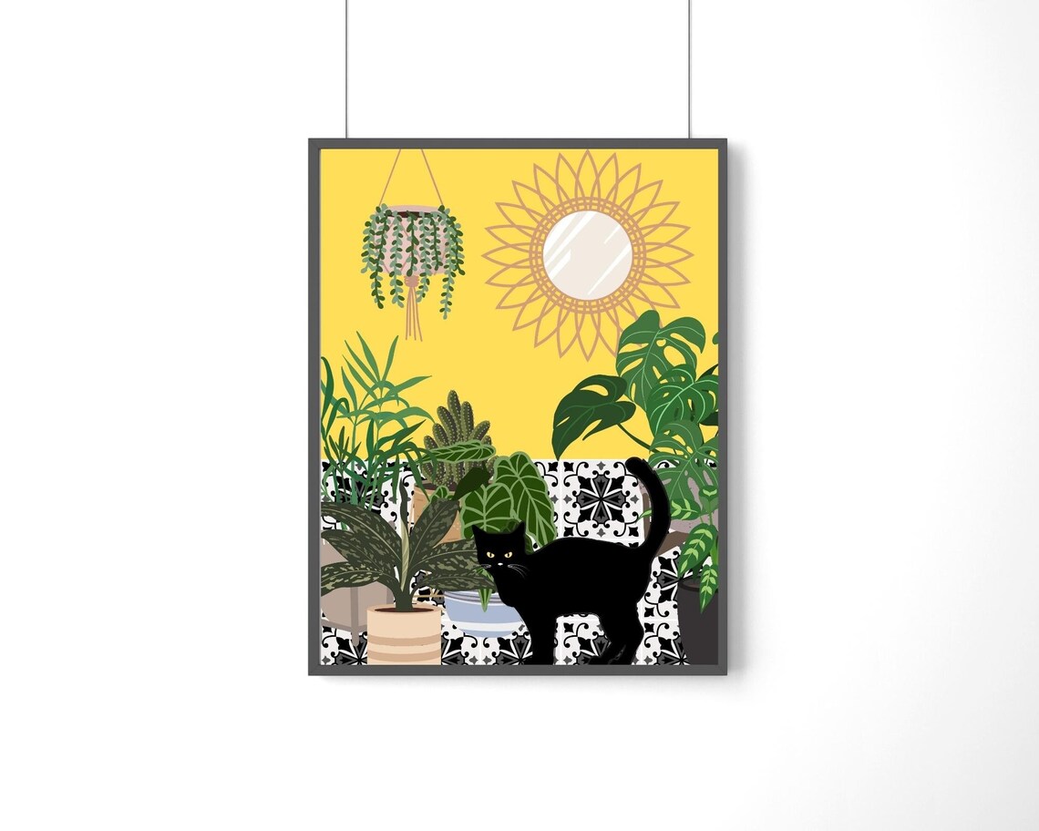 House Plants And Cat Boho Botanical Art Print - Image 3