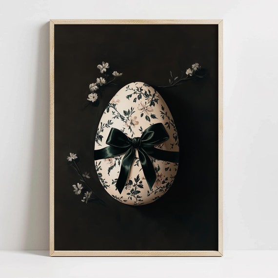 Vintage Moody Floral Egg Print Muted Easter Art Farmhouse Easter Egg Decor Dark Cottagecore Wall Art Moody Spring Home Decor