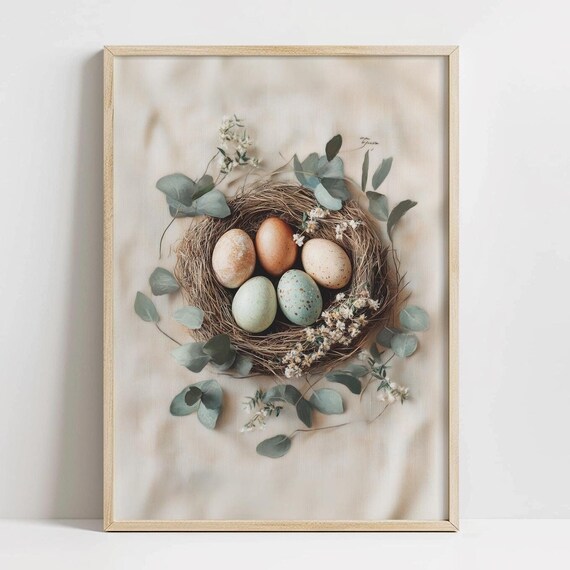 Cottagecore Bird Nest With Speckled Eggs And Eucalyptus Poster