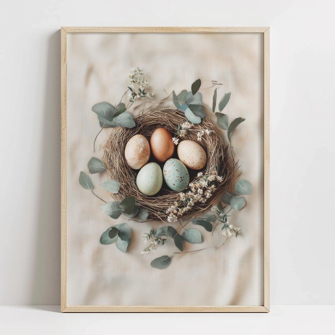 Cottagecore Bird Nest With Speckled Eggs And Eucalyptus Poster