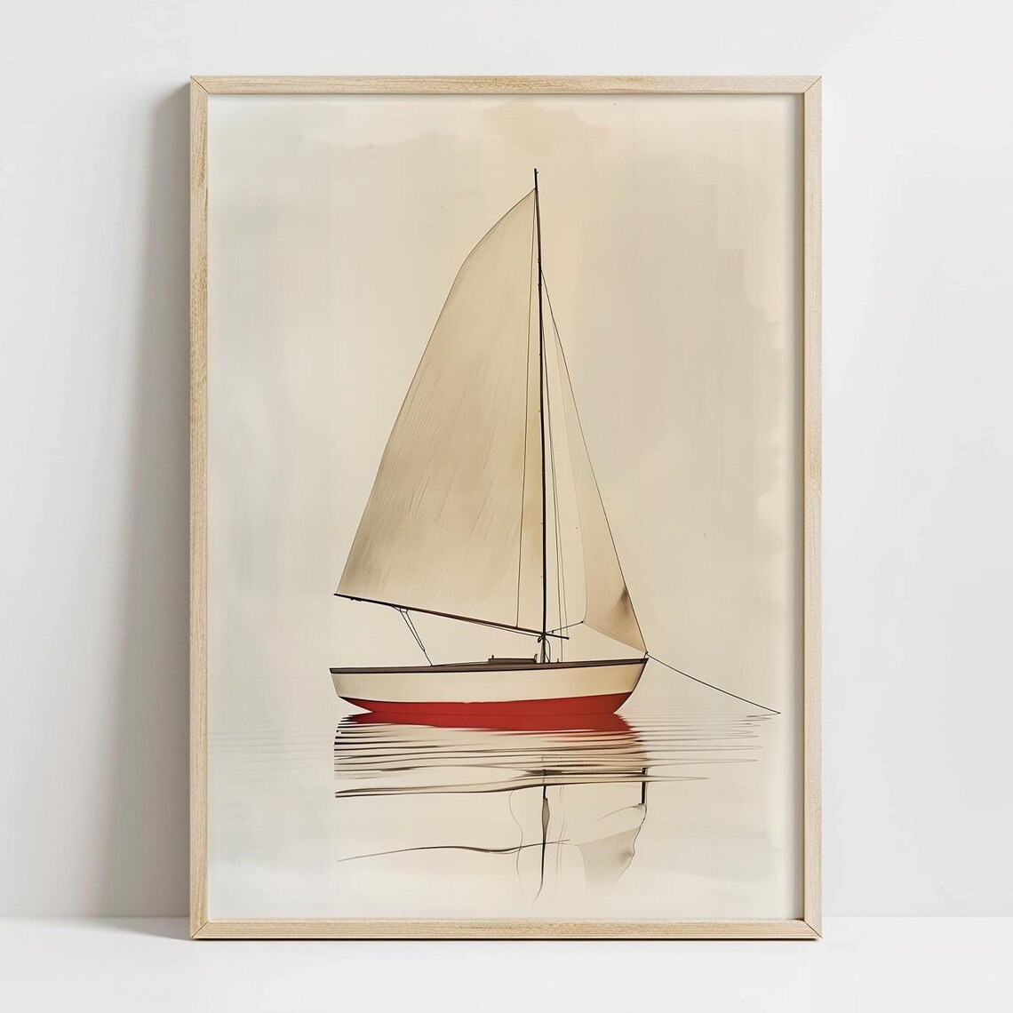 Vintage Coastal Sailboat Print, Neutral Nautical Decor