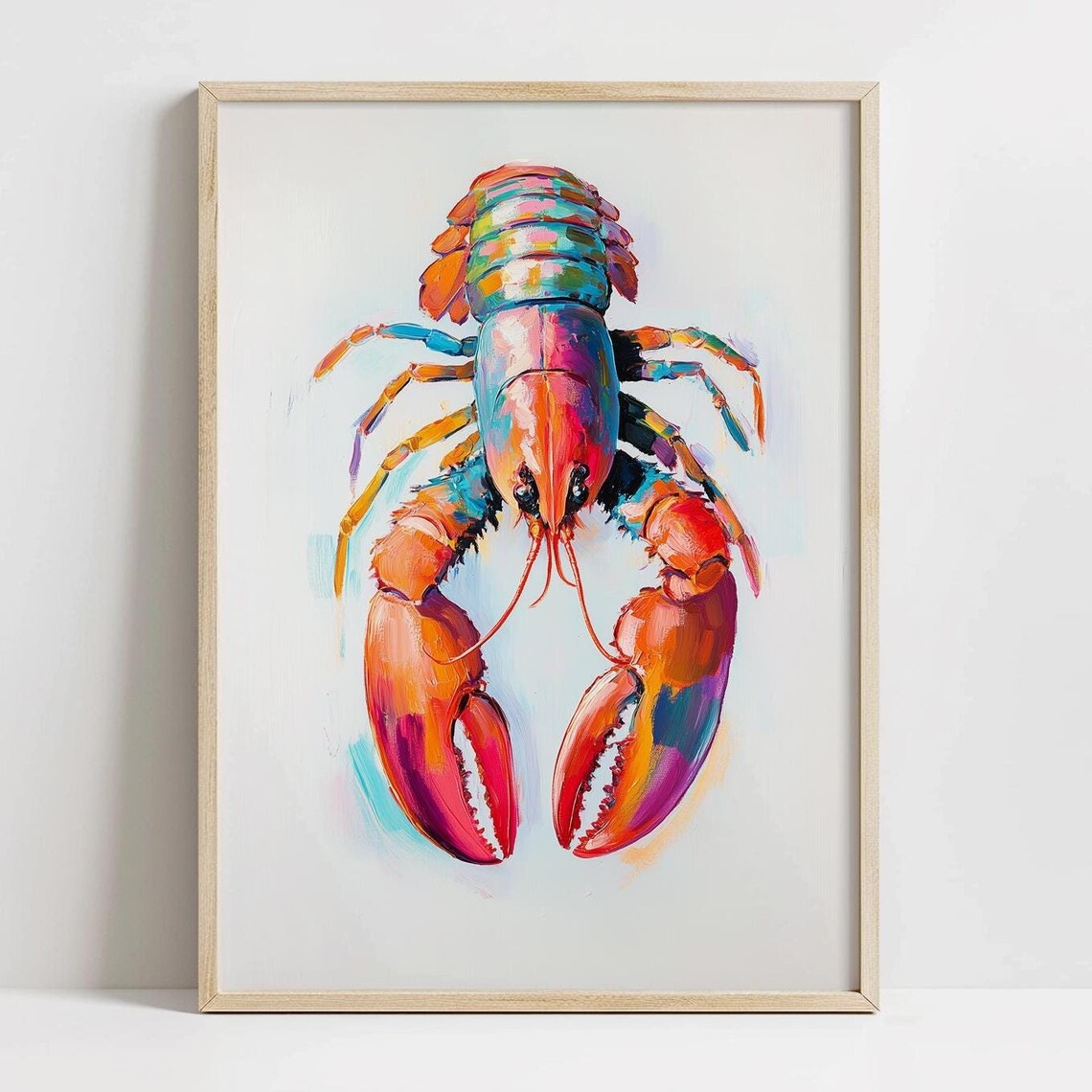 Trendy Colorful Lobster Print Beachy Kitchen Decor Seafood Wall Art Bright Colors Lobster Print Shellfish Art