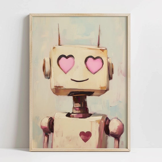 Cute Valentines Robot Print Nursery Art Pink Sci Fi Decor Girly Pink Art Adorable Robot Love Print Whimsical Valentines Day