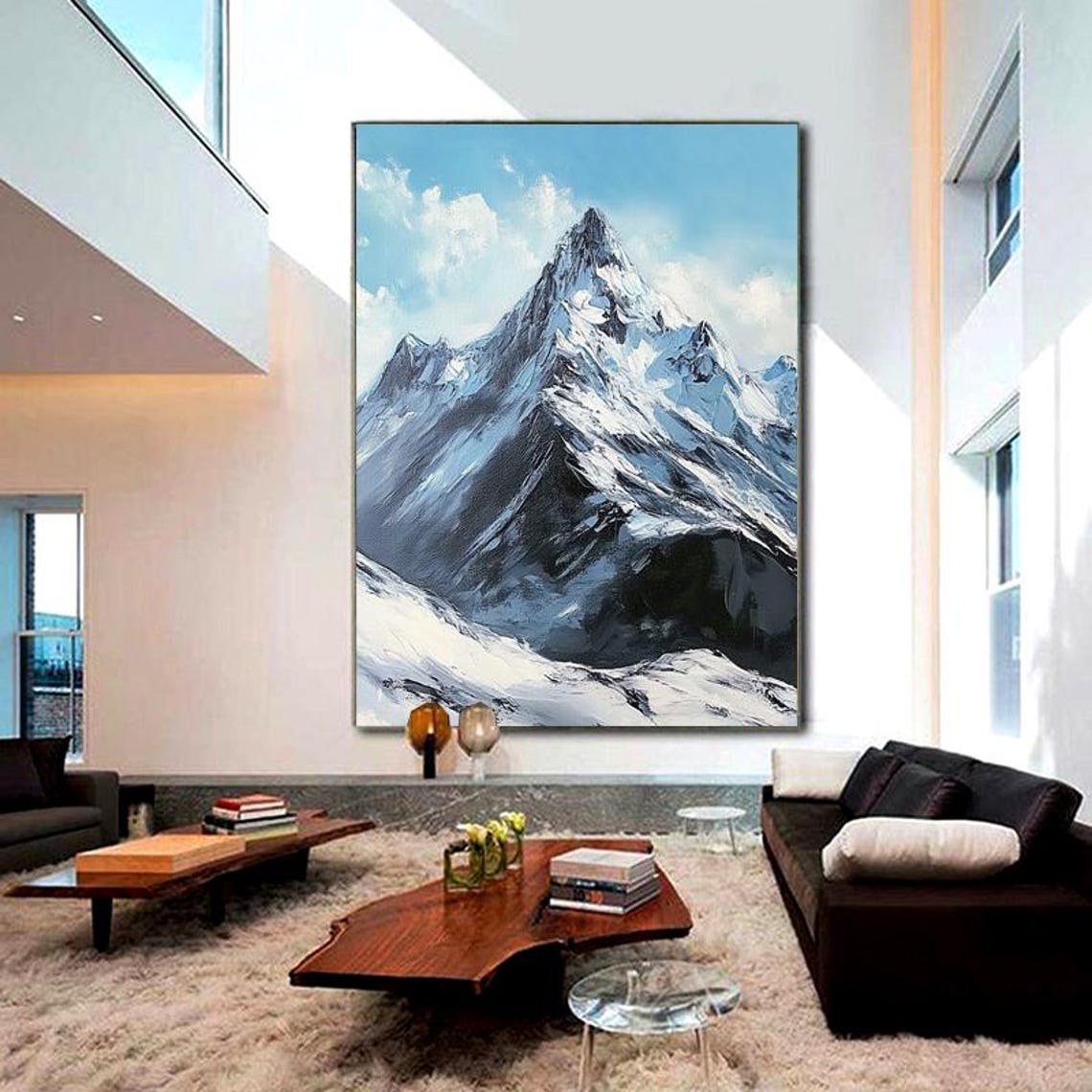 Snow Capped Mountain Peak Under Clear Blue Sky Vertical Art Poster - Image 3