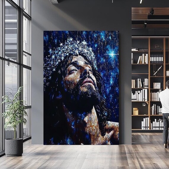 Jesus Christ Portrait Starry Night Sky Mosaic Spiritual Art Wall Poster