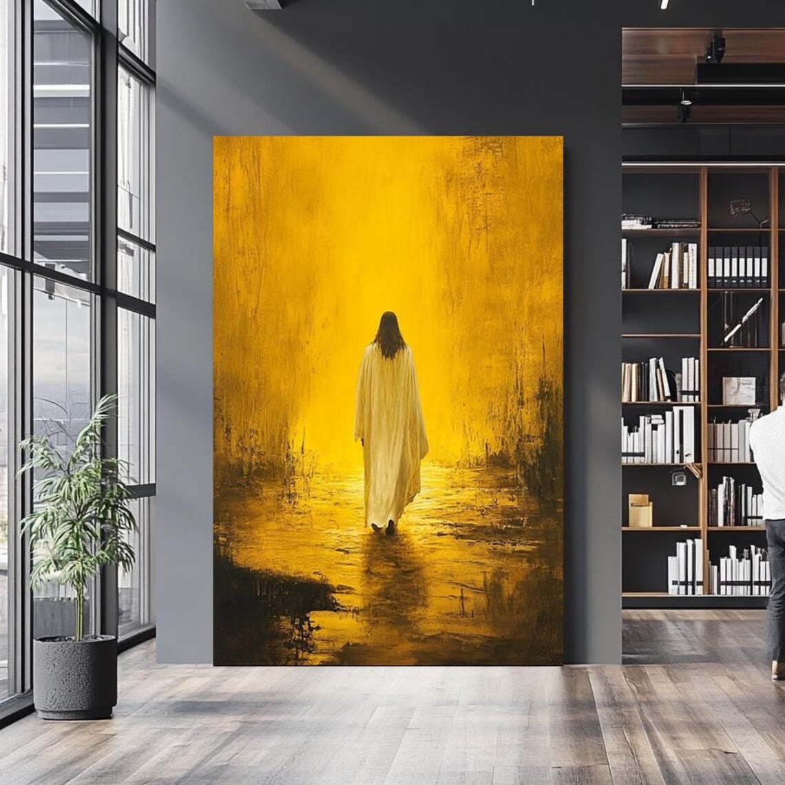 Jesus Walking Toward Golden Light Back View Radiant Faith Art Poster