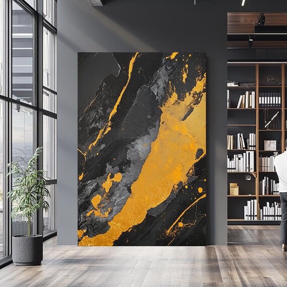 Black And Gold Abstract Wall Art Modern Luxury Home Decor For Living Rooms