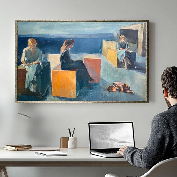Women And Child By The Sea Figurative Minimalist Abstract Poster