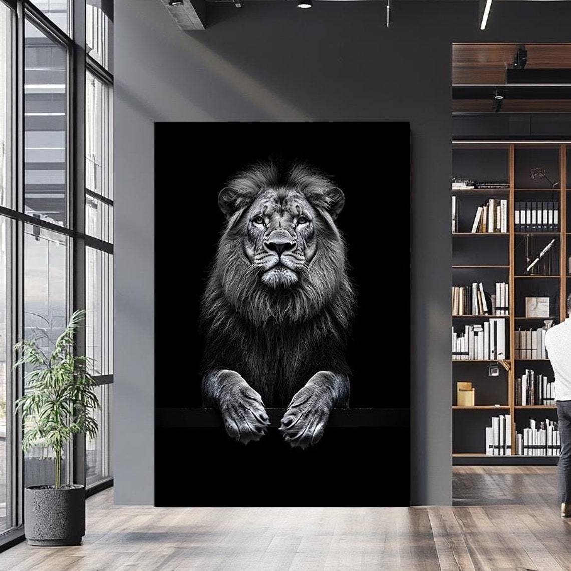 Black And White Lion Paws On Ledge Dark Dramatic Majestic Poster