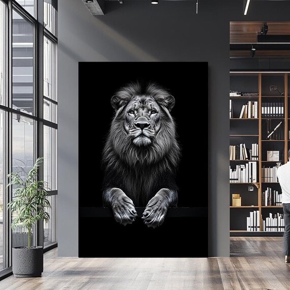 Black And White Lion Paws On Ledge Dark Dramatic Majestic Poster