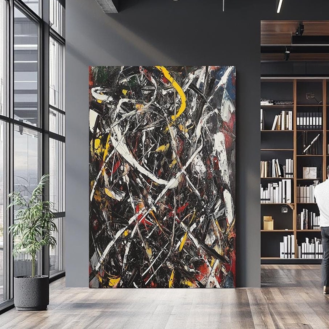 Black White Yellow Red Abstract Expressionist Splatter Art Poster