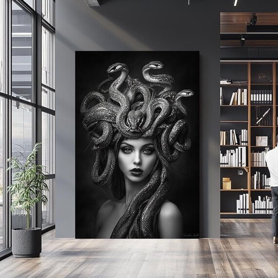 Medusa Black And White Snake Hair Mythology Gothic Portrait Poster