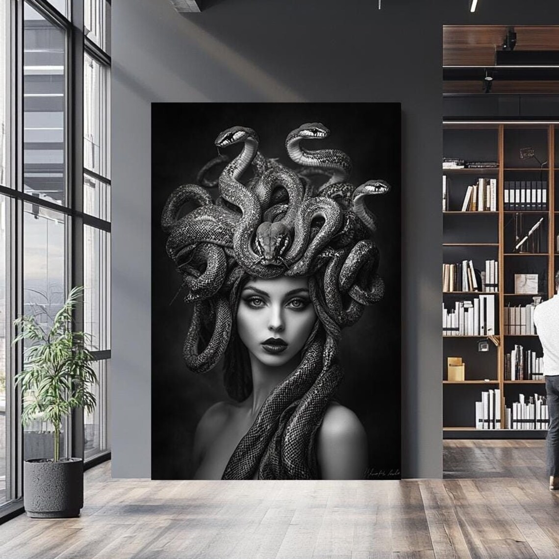Medusa Black And White Snake Hair Mythology Gothic Portrait Poster