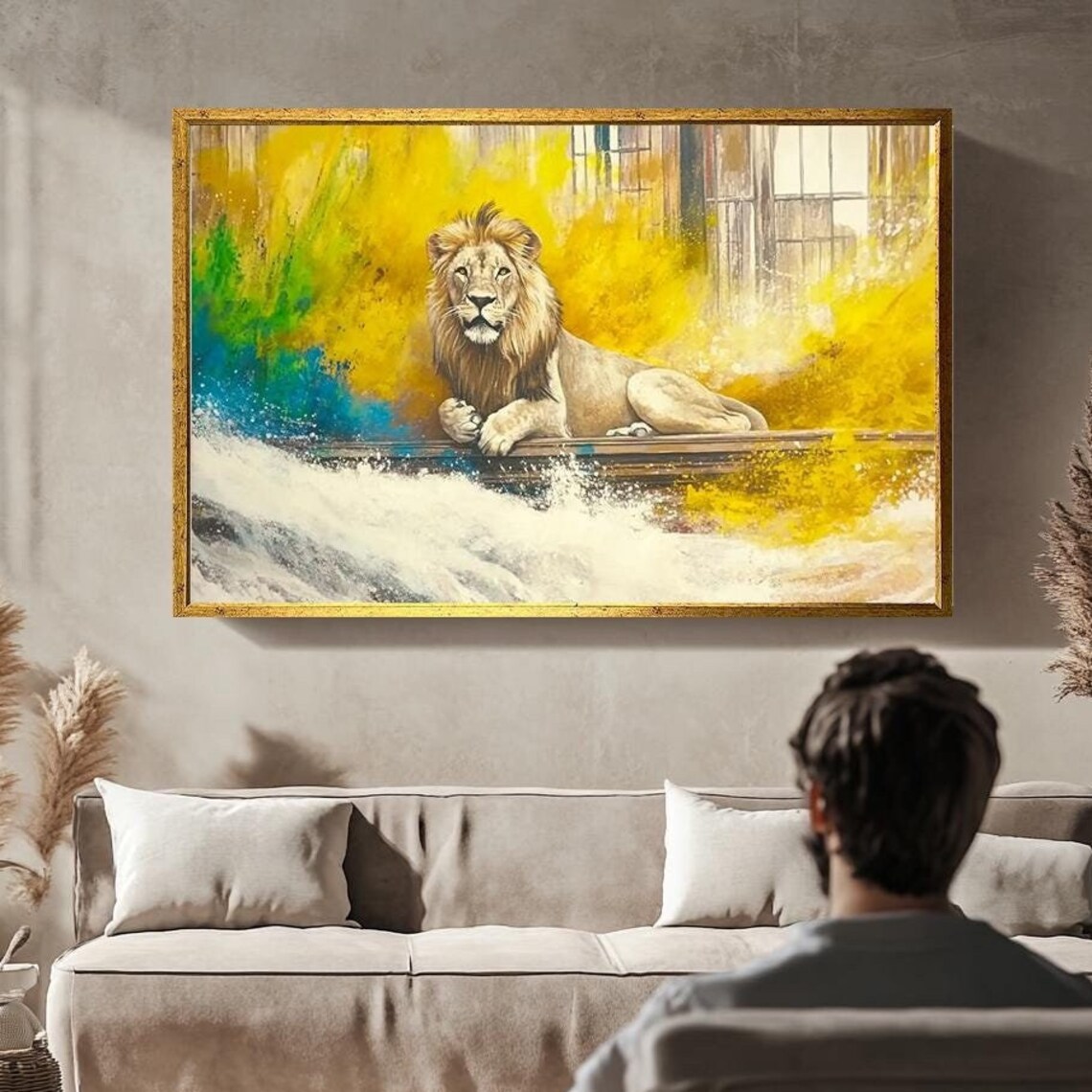 Majestic Lion Colorful Abstract Yellow Splash Modern Wildlife Art Poster
