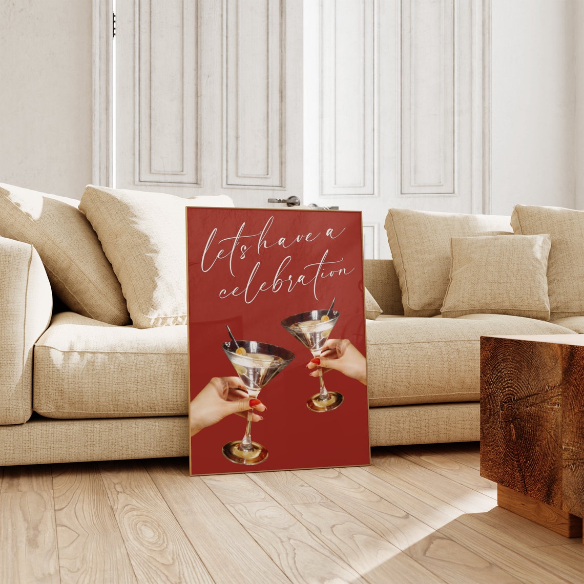 Lets Have a Celebration Martini Party Quote Red Bar Wall Art - Image 2