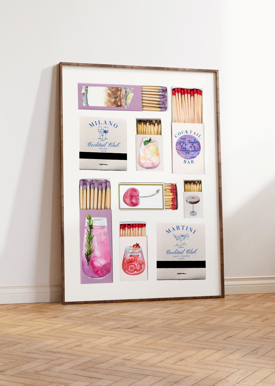 Cocktail Club Matchbook Collection Watercolor Bar Cart Art Poster - Image 3