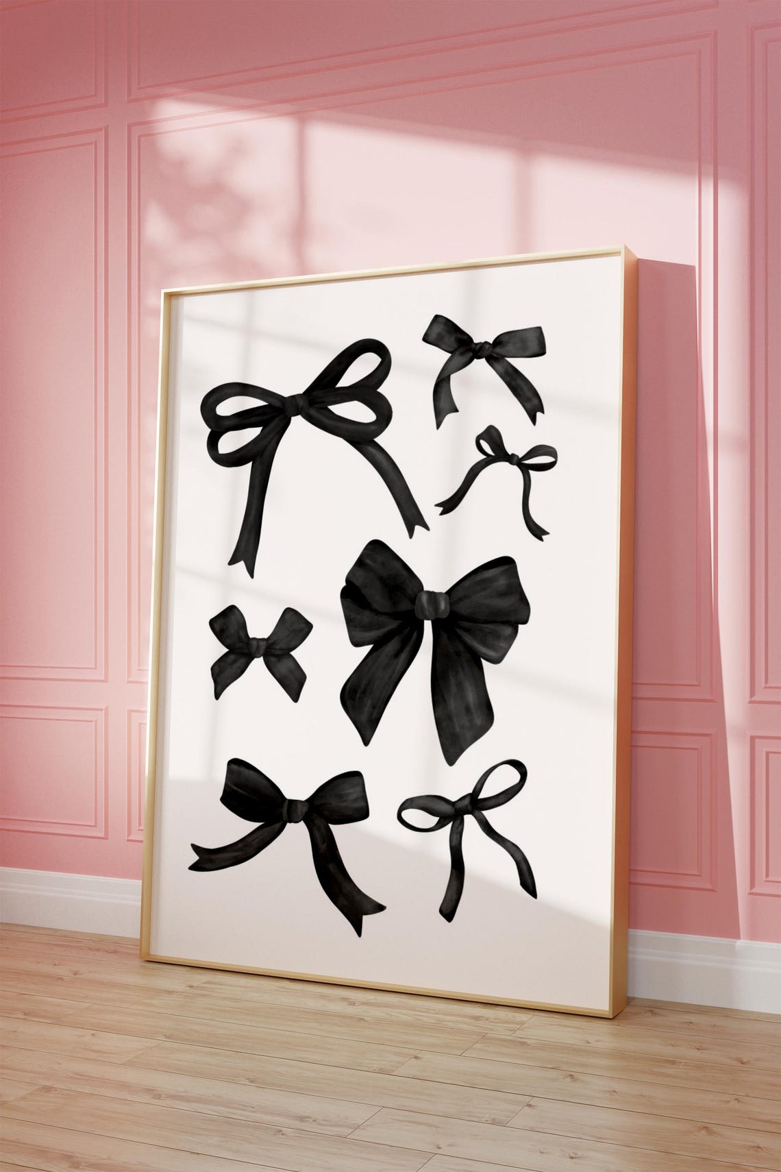 Black Bow Watercolor Collage Chic Minimalist Coquette Wall Art - Image 3