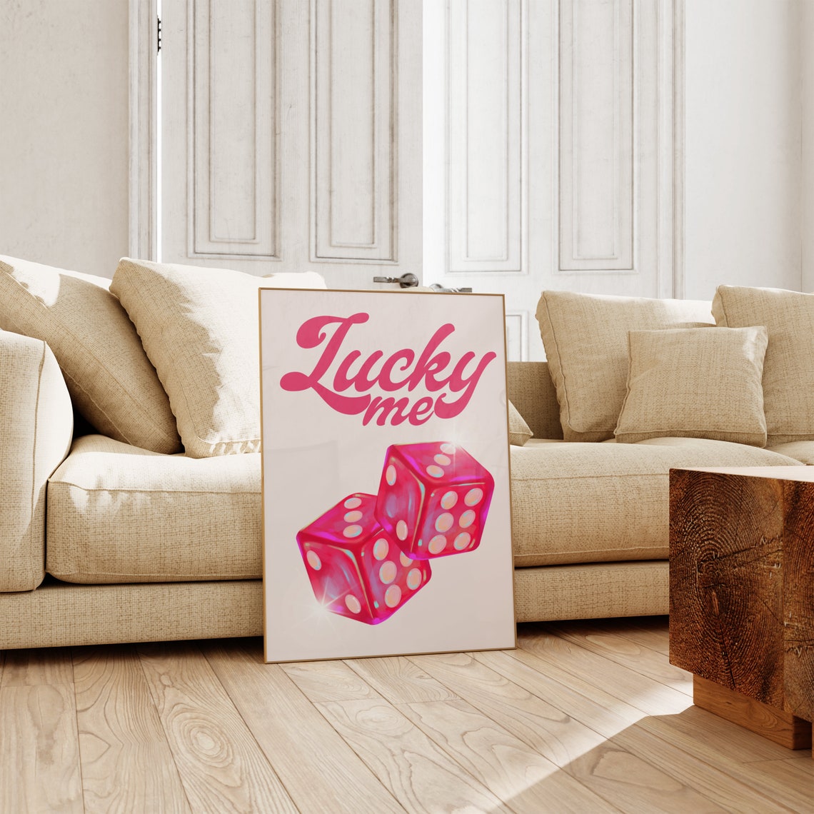 Lucky Me Magenta Script With Red Sparkling Dice Casino Quote Poster - Image 3
