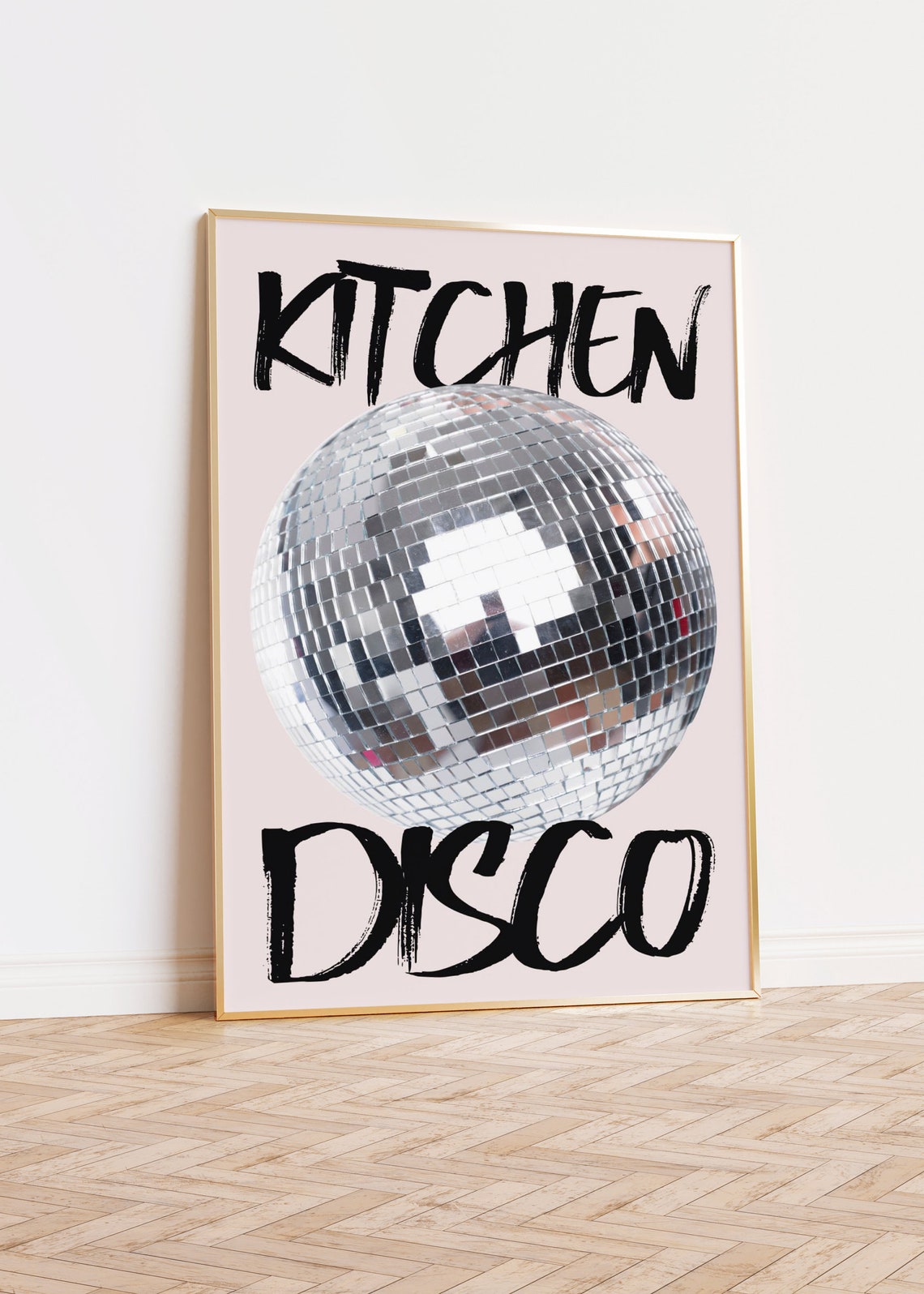 Kitchen Disco Silver Mirror Ball Photo Pink Retro Party Wall Art - Image 3